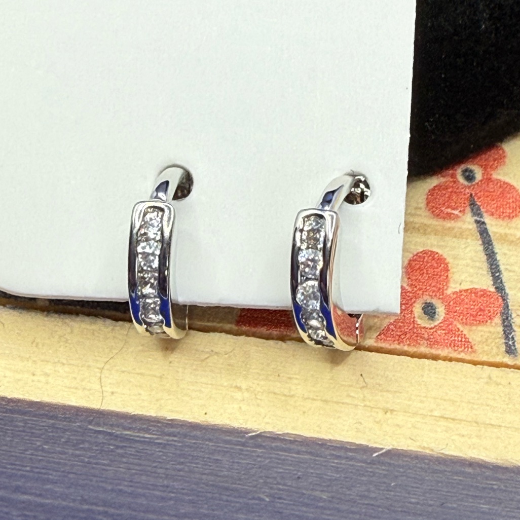 Pretty Bird - 18k White Gold Plated Mini Crystal Hoop Huggie Earrings 25$